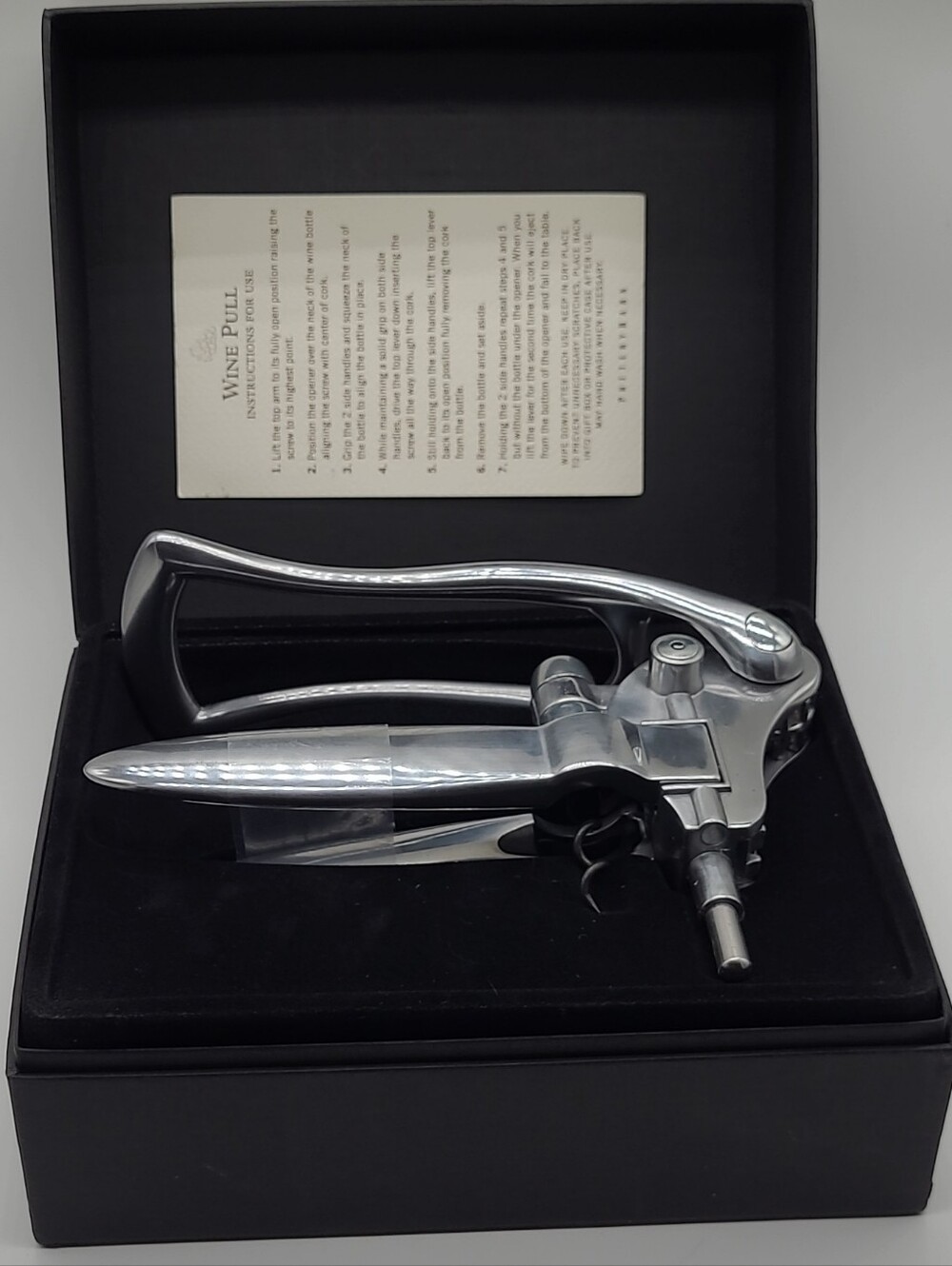 NIB Pottery Barn Chrome Lever Wine Opener Gift Set
